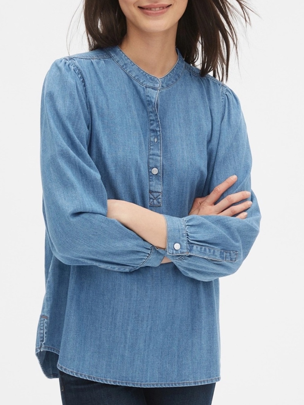 NWT GAP 100% Cotton Denim Collarless Button Top